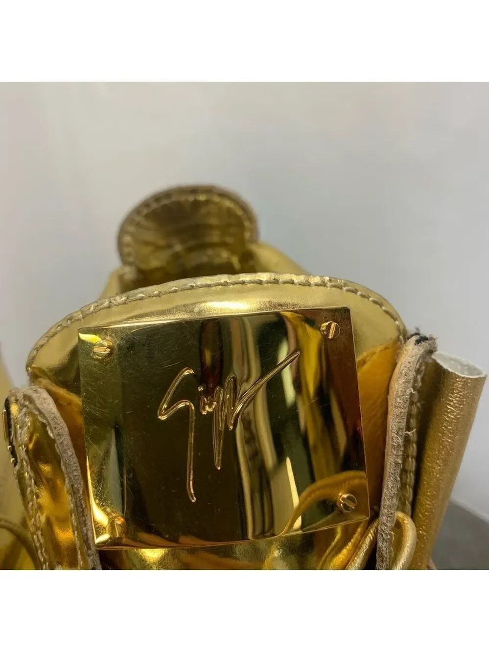 Giuseppe Zanotti London Mirrored Leather Chain High  'Vegas Gold' hi-top sneaker